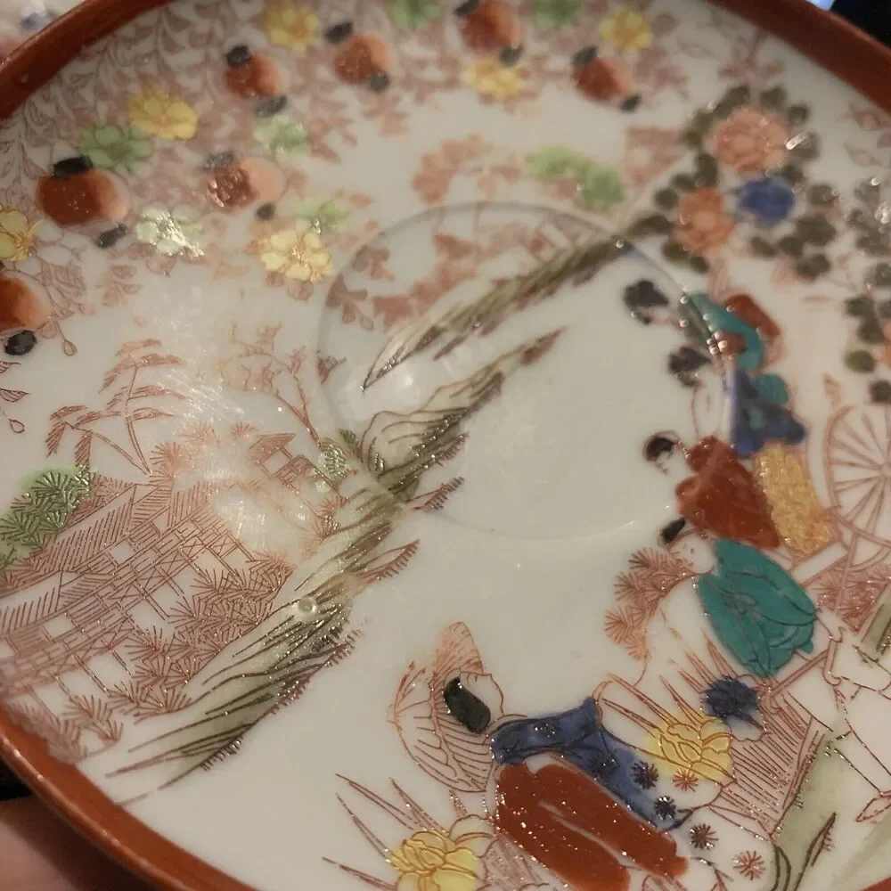 2 Vintage Antique Japanese Hand Painted 5in Plates Saucers0